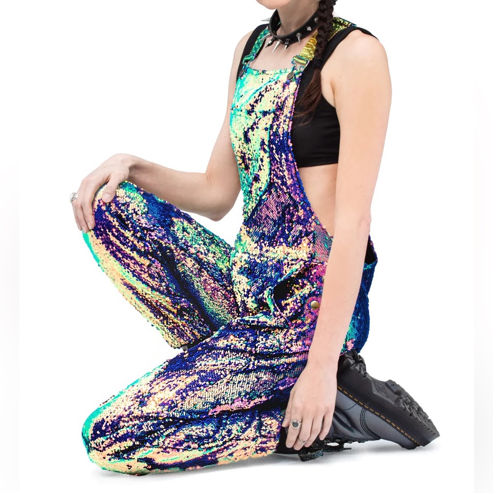 Jackalope Land Purple Rain Sequin Jogger Overalls